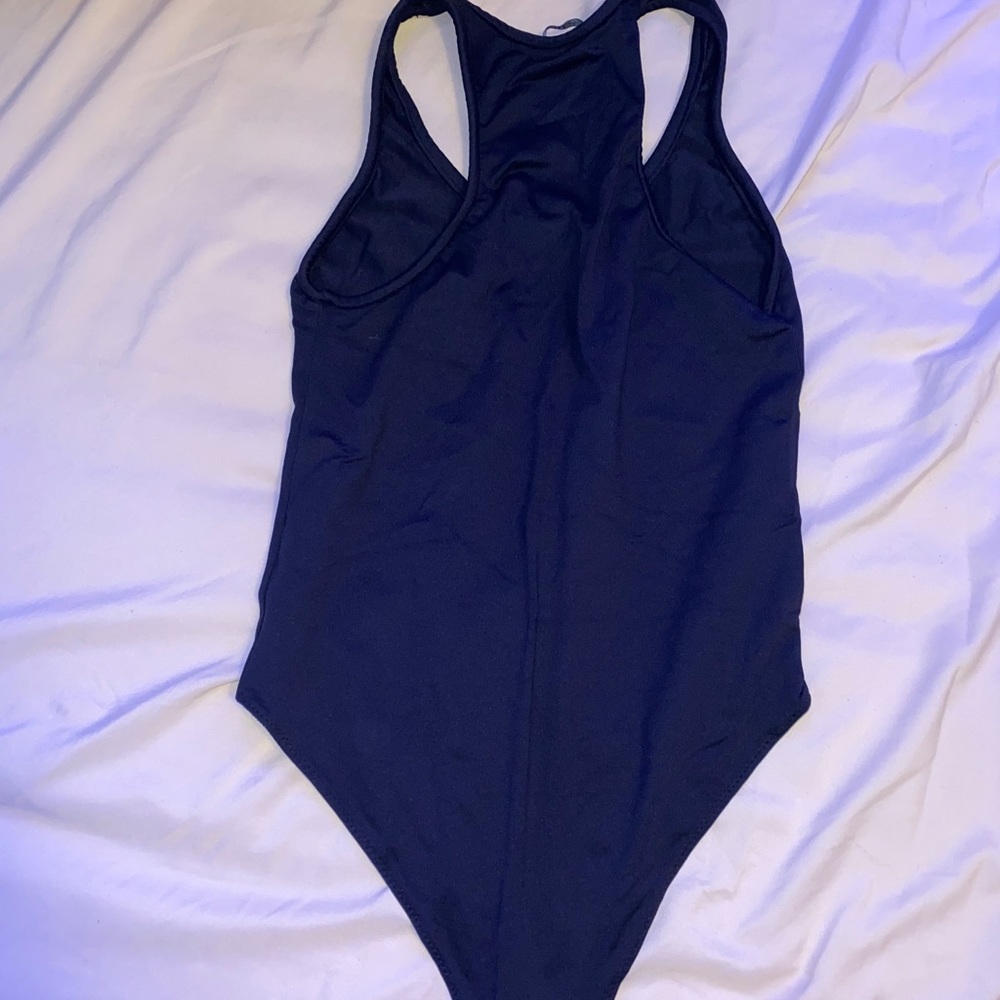 Simple black racer back bodysuit